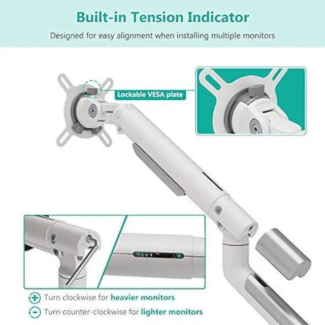 Alt view image 4 of 6 - WALI Dual Monitor Stand White Arms Mounts, for 2 Monitors, Mechanical Spring Tension Indicator Fully Adjustable Bracket, Up to 32 inch, 22lbs Weight Capacity (MATI002-W), White