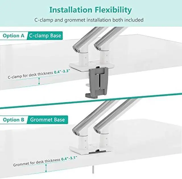 Alt view image 6 of 6 - WALI Dual Monitor Stand White Arms Mounts, for 2 Monitors, Mechanical Spring Tension Indicator Fully Adjustable Bracket, Up to 32 inch, 22lbs Weight Capacity (MATI002-W), White