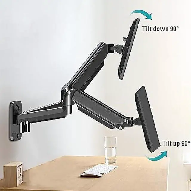 Alt view image 2 of 7 - ErgoFocus Dual Monitor Wall Mount for 13 to 32 Inch Computer Screens, Monitor Mounts for 2 Monitors Holds Up to 19.8lbs Each,Full Motion Gas Spring Monitor Arm with VESA 75x75/100x100