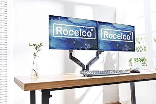 Alt view image 2 of 6 - Rocelco Premium Double Monitor Desk Mount with USB 2.0 and Audio Port - Fits Dual 13 - 27 LED LCD Flat Screens - Pneumatic Full Motion Assist Adjustable Arm - Grommet and C Clamp - Black (R MA2)