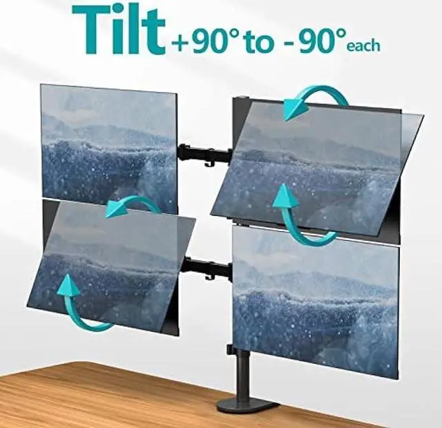 Alt view image 2 of 6 - MOUNT PRO Quad Monitor Stand, 4 Monitor Mount for 13 to 27 inch Computer Screens, Hold up to 17.6lbs Each, Fully Adjustable Stacked 4 Monitor Desk Mount, VESA Mount, C clamp/Grommet Base