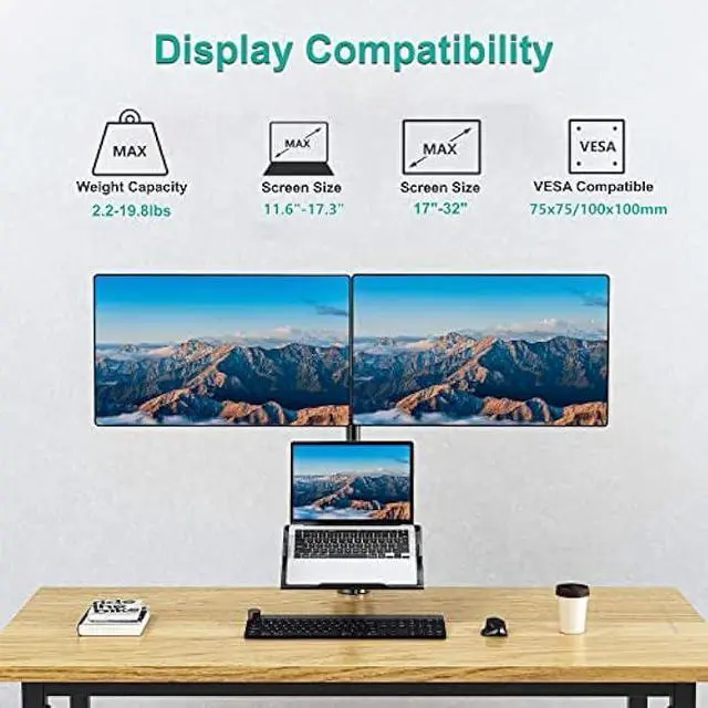 Alt view image 5 of 6 - WALI Monitor and Laptop Mount, Gas Spring Dual Monitor Stand with Laptop Tray Fit Computer Screens up to 32, Laptop Desk Mount with Notebook up to 17, Dual Monitor Arm Desk Mount (GSDM003LP), Black
