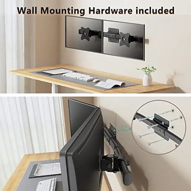 Alt view image 2 of 6 - WALI Dual Monitor Wall Mount, Single to Double Bracket Adapter, Horizontal Assembly Arm for 2 Screen up to 27 inch (012ARM), Black