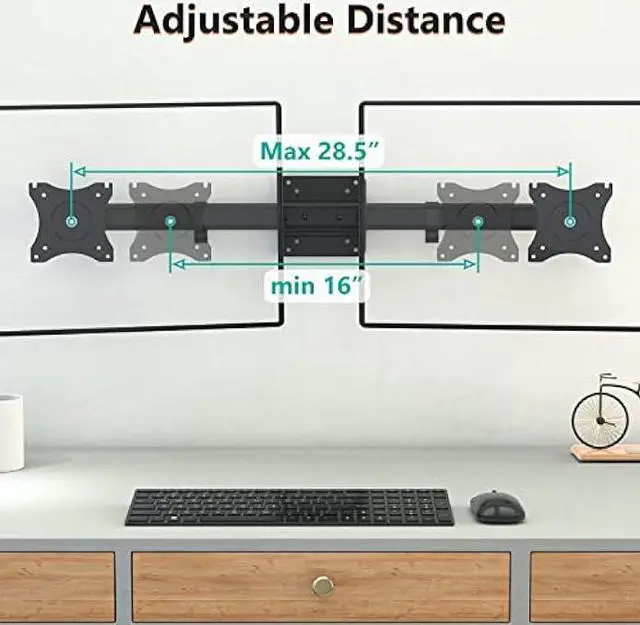 Alt view image 4 of 6 - WALI Dual Monitor Wall Mount, Single to Double Bracket Adapter, Horizontal Assembly Arm for 2 Screen up to 27 inch (012ARM), Black