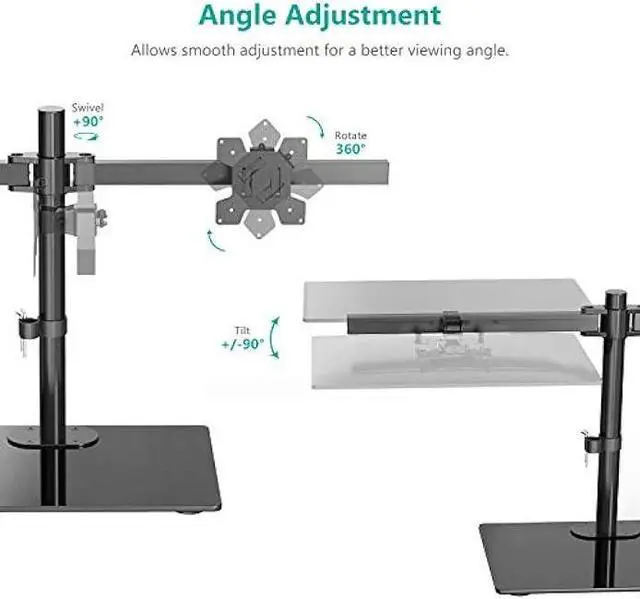Alt view image 3 of 6 - WALI Free Standing Dual Monitor Stand, Height Adjustable Monitor Mount with Glass Base, Fits LCD LED Flat Curved Screen up to 27 inch, 22lbs, with Grommet Base (GMF002)