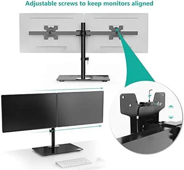Alt view image 6 of 6 - WALI Free Standing Dual Monitor Stand, Height Adjustable Monitor Mount with Glass Base, Fits LCD LED Flat Curved Screen up to 27 inch, 22lbs, with Grommet Base (GMF002)