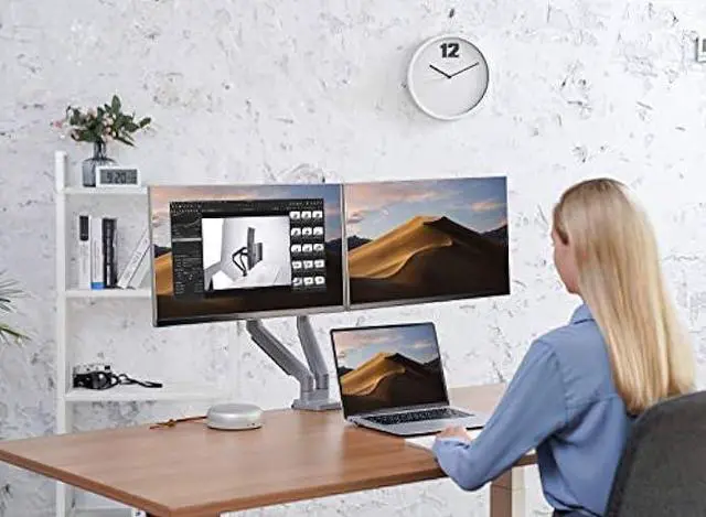 Alt view image 2 of 6 - EleTab Dual Arm Monitor Stand - Height Adjustable Desk Monitor Mount Fits for 2 Computer Screens 17 to 32 inches - Each Arm Holds up to 17.6 lbs