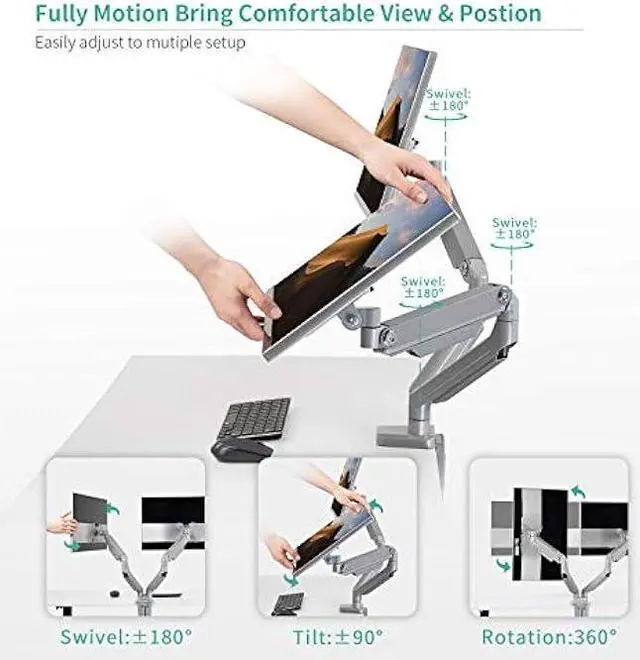Alt view image 4 of 6 - EleTab Dual Arm Monitor Stand - Height Adjustable Desk Monitor Mount Fits for 2 Computer Screens 17 to 32 inches - Each Arm Holds up to 17.6 lbs