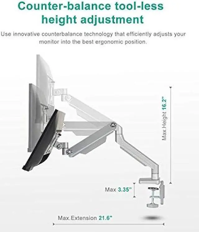 Alt view image 6 of 6 - EleTab Dual Arm Monitor Stand - Height Adjustable Desk Monitor Mount Fits for 2 Computer Screens 17 to 32 inches - Each Arm Holds up to 17.6 lbs