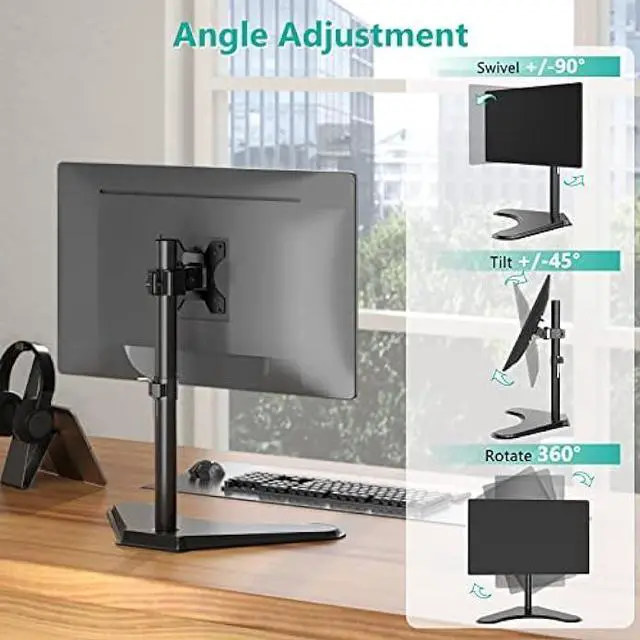 Alt view image 4 of 6 - WALI Single Monitor Stand, Adjustable Monitor Stand for One Screen up to 32inch, Universal Freestanding Monitor Stand for hp acer lg Monitor with monting Holes 75 to 100mm (MF001),Black