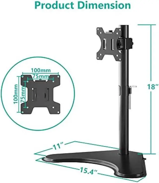 Alt view image 6 of 6 - WALI Single Monitor Stand, Adjustable Monitor Stand for One Screen up to 32inch, Universal Freestanding Monitor Stand for hp acer lg Monitor with monting Holes 75 to 100mm (MF001),Black