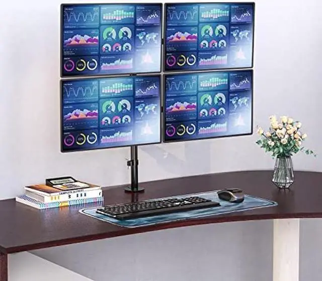 Alt view image 2 of 6 - WALI Quad Monitor Desk Mount, 4 Monitor Stand Fits Heavy Duty Computer Screen up to 27 inch, Full Adjustable Monitor Arm Holds up to 22 lbs per Arm (M004), Black