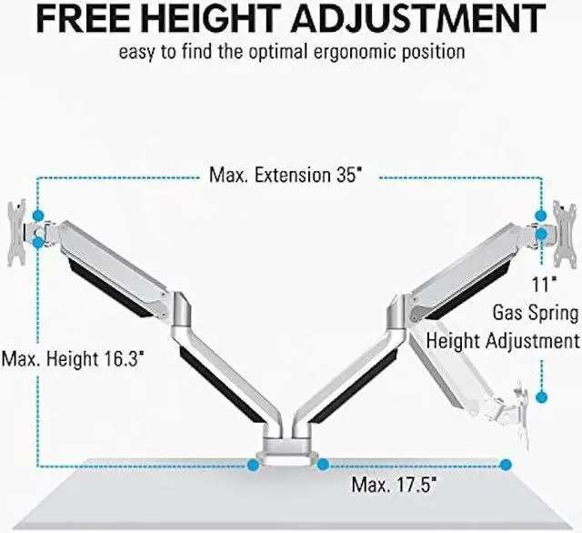 Alt view image 2 of 5 - MOUNTUP Dual Monitor Desk Mount, Die-Cast Aluminum Fully Adjustable Double Monitor Arm with Gas Spring, Computer Monitor Stand Fits 2 Screen 17 to 32 inch - Each Arm Holds 3.3-17.6LBS, MU0024