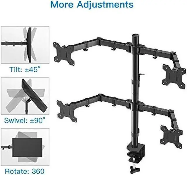 Alt view image 3 of 6 - HUANUO Quad Monitor Stand, 4 Monitor Stand for 13-27 inches Computer Screens with Full Articulation, Heavy Duty Monitor Desk Mount Fully Adjustable Holds up to 22LBS per Arm