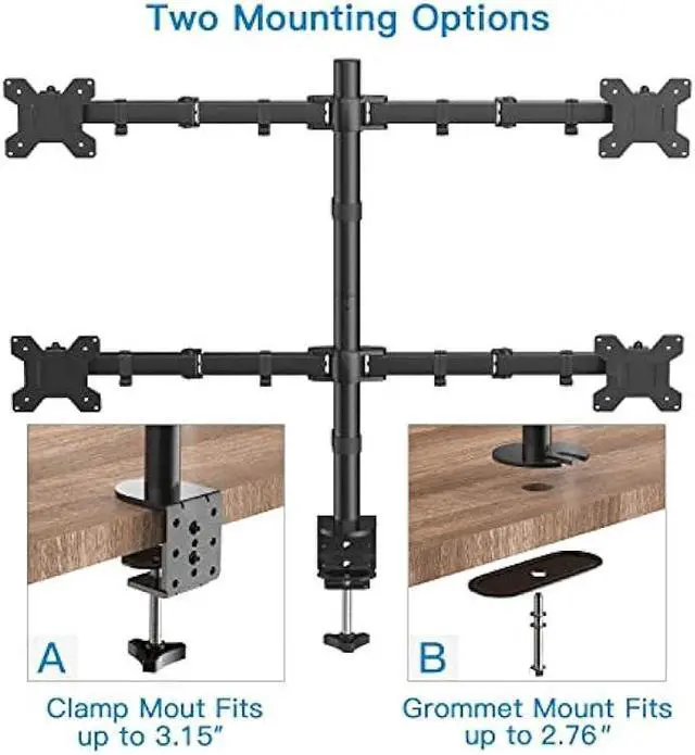 Alt view image 5 of 6 - HUANUO Quad Monitor Stand, 4 Monitor Stand for 13-27 inches Computer Screens with Full Articulation, Heavy Duty Monitor Desk Mount Fully Adjustable Holds up to 22LBS per Arm