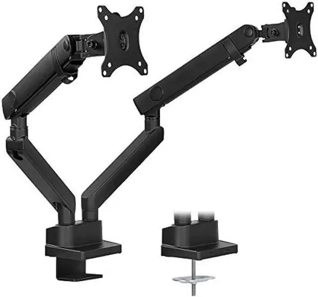 Alt view image 2 of 6 - Mount-It! Dual Monitor Arm Mount Desk Stand | Premium Quality | Articulating Mechanical Spring Height Adjustable | Fits Two 24 27 29 30 32 Inch VESA 75 100 Compatible Screens | C-Clamp and Grommet