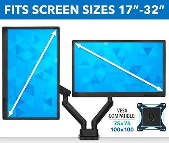Alt view image 5 of 6 - Mount-It! Dual Monitor Arm Mount Desk Stand | Premium Quality | Articulating Mechanical Spring Height Adjustable | Fits Two 24 27 29 30 32 Inch VESA 75 100 Compatible Screens | C-Clamp and Grommet