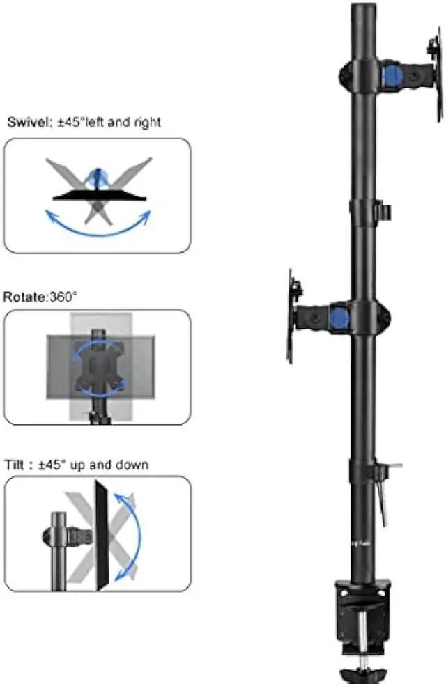 Alt view image 5 of 6 - suptek Dual LED LCD Monitor Stand up Desk Mount for 2 / Two Screens up to 27 inch Extra Tall 31.5 Pole Heavy Duty Fully Adjustable Stand Vertical Array (MD6802)