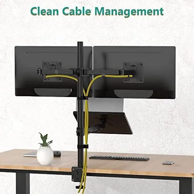 Alt view image 7 of 7 - WALI Dual Monitor Stand, Laptop and Monitor Stand for 2 Screen 1 Laptop Notebook, Extra Tall Desk Mount for Monitor up to 27 inch, Notebook up to 17 inch (M002XLLP), Black