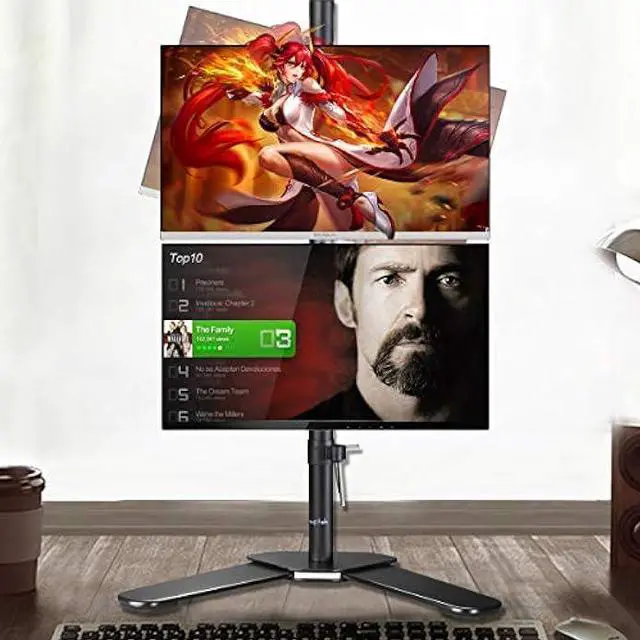 Alt view image 2 of 6 - Suptek Dual LED LCD Monitor Stand up Free-Standing Desk Mount for 2 / Two Screens up to 27 inch Extra Tall 31.5 inch Pole Heavy Duty Fully Adjustable Stand Vertical Array (ML6802)