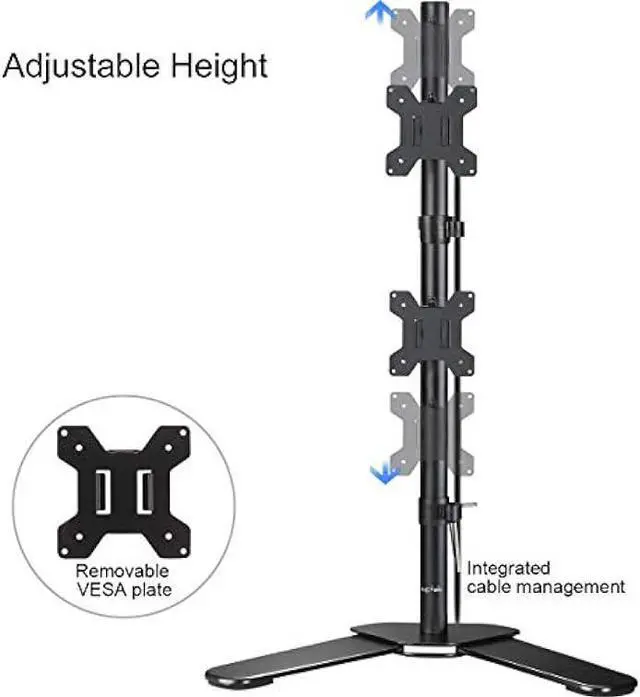 Alt view image 3 of 6 - Suptek Dual LED LCD Monitor Stand up Free-Standing Desk Mount for 2 / Two Screens up to 27 inch Extra Tall 31.5 inch Pole Heavy Duty Fully Adjustable Stand Vertical Array (ML6802)