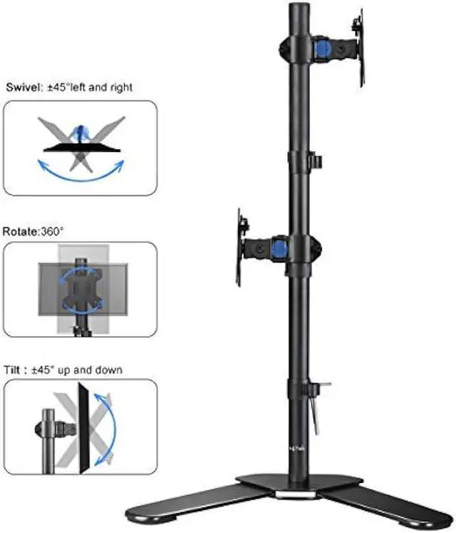 Alt view image 5 of 6 - Suptek Dual LED LCD Monitor Stand up Free-Standing Desk Mount for 2 / Two Screens up to 27 inch Extra Tall 31.5 inch Pole Heavy Duty Fully Adjustable Stand Vertical Array (ML6802)