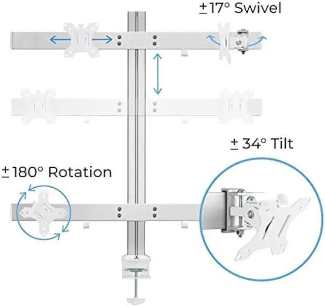 Alt view image 3 of 6 - Stand Steady 4 Monitor Mount | Heavy Duty Height Adjustable Monitor Stand with Clamp On Base| Four Monitor Arm with Full Articulation VESA Mount Fits Most LCD/LED Monitors 17-32 in. (Silver/4 Mounts)