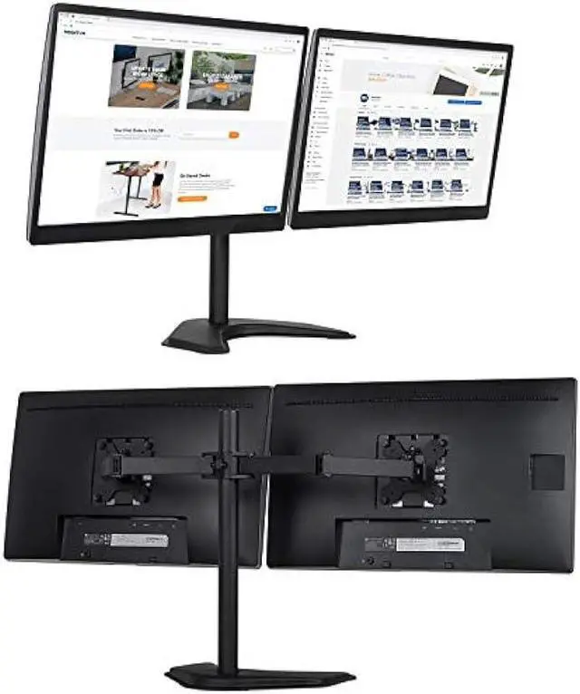 Alt view image 2 of 6 - Mount-It! Dual Monitor Stand | 2 Monitor Mount Fits 19 20 21.5 24 27 29 32 Inch Computer Screens | Free Standing and Grommet Bases | Two Heavy Duty Tilt Swivel Height Adjustable Arms | VESA Compatible