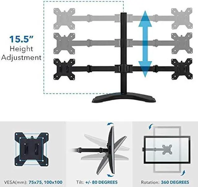 Alt view image 6 of 6 - Mount-It! Dual Monitor Stand | 2 Monitor Mount Fits 19 20 21.5 24 27 29 32 Inch Computer Screens | Free Standing and Grommet Bases | Two Heavy Duty Tilt Swivel Height Adjustable Arms | VESA Compatible