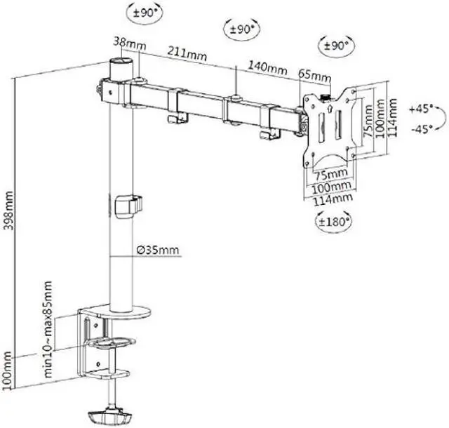 Alt view image 4 of 7 - Amer Single LCD Monitor Desk Mount Stand Fully Adjustable/Tilt/Articulating for 1 Screen up to 32 (EZCLAMP), 1 Monitor (up to 32) Desk Clamp