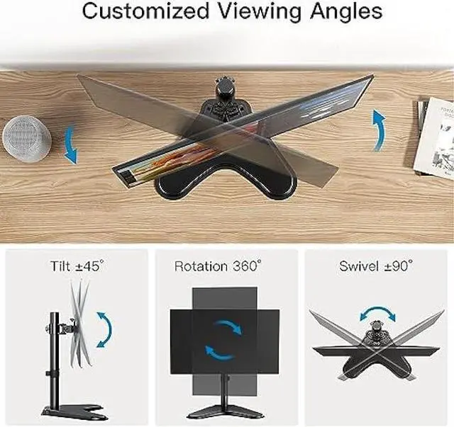 Alt view image 2 of 6 - HUANUO Single Monitor Stand, Free Standing Monitor Desk Stand for 13 to 32 Computer, Height Adjustable Monitor Mount Full Motion Swivel VESA 75x75mm/100x100mm Heavy Duty Steel Base up to 17.6 lbs