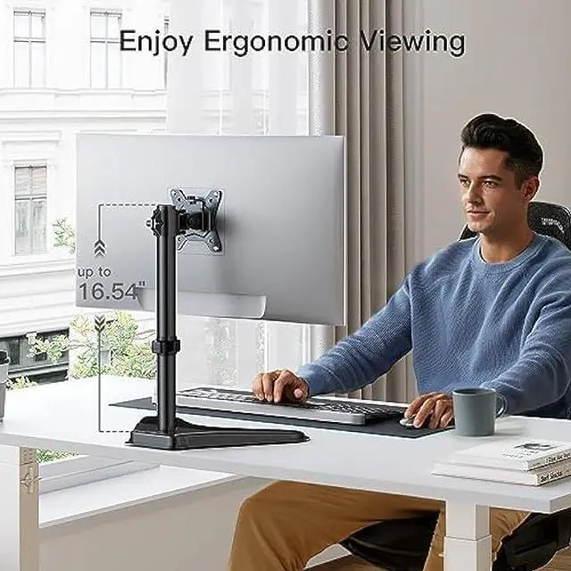 Alt view image 3 of 6 - HUANUO Single Monitor Stand, Free Standing Monitor Desk Stand for 13 to 32 Computer, Height Adjustable Monitor Mount Full Motion Swivel VESA 75x75mm/100x100mm Heavy Duty Steel Base up to 17.6 lbs