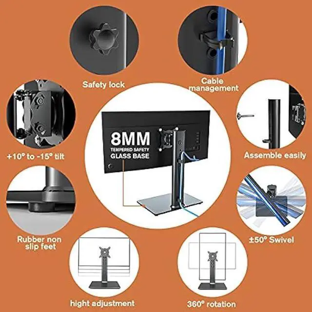 Alt view image 2 of 6 - Single LCD Computer Monitor Free-Standing Desk Stand Mount Riser for 13 inch to 32 inch Screen with Swivel, Height Adjustable, Rotation, Vesa Base Stand Holds One (1) Screen up to 77Lbs(HT05B-001))