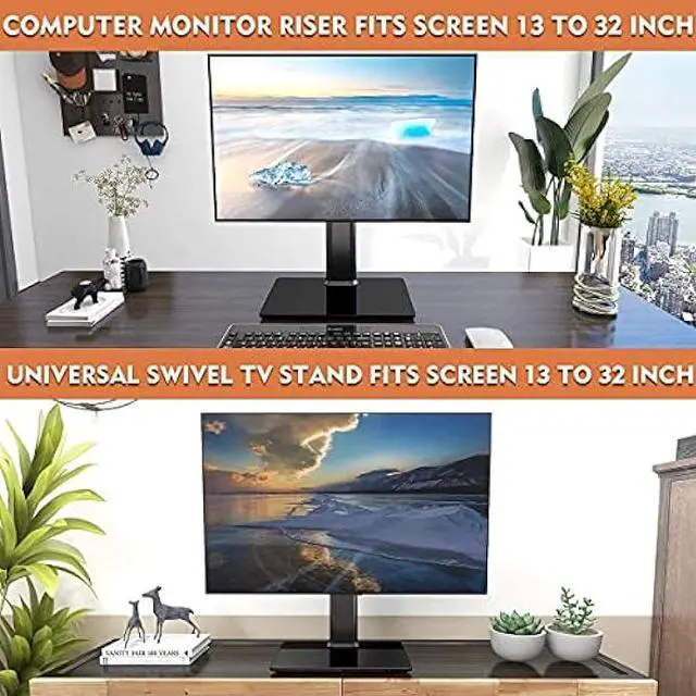 Alt view image 3 of 6 - Single LCD Computer Monitor Free-Standing Desk Stand Mount Riser for 13 inch to 32 inch Screen with Swivel, Height Adjustable, Rotation, Vesa Base Stand Holds One (1) Screen up to 77Lbs(HT05B-001))