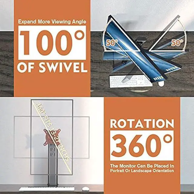 Alt view image 5 of 6 - Single LCD Computer Monitor Free-Standing Desk Stand Mount Riser for 13 inch to 32 inch Screen with Swivel, Height Adjustable, Rotation, Vesa Base Stand Holds One (1) Screen up to 77Lbs(HT05B-001))