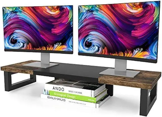 Main image of WESTREE Dual Monitor Stand Riser, Sturdy Wood & Steel Computer Monitor Stand, Monitor Stand Riser for 2 Monitors, Multi-Purpose Desktop Organizer Riser for Computer,Laptop,Printer,TV