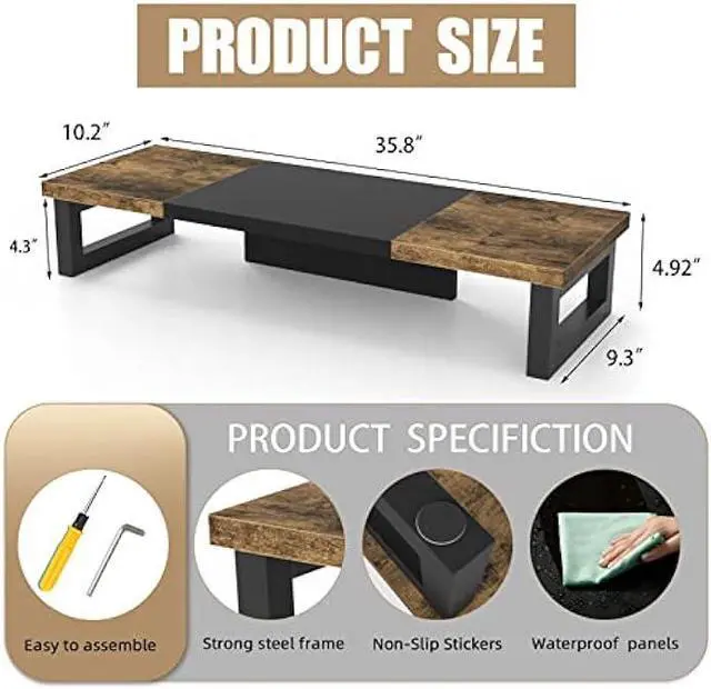Alt view image 6 of 6 - WESTREE Dual Monitor Stand Riser, Sturdy Wood & Steel Computer Monitor Stand, Monitor Stand Riser for 2 Monitors, Multi-Purpose Desktop Organizer Riser for Computer,Laptop,Printer,TV