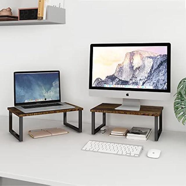 Alt view image 3 of 7 - Simple Trending 2-Pack Wooded Monitor Stand Riser, Desk Organizer Stand with Anti-Slip Suction Cup for Laptop, Computer, iMac, Pc, Antique Brown