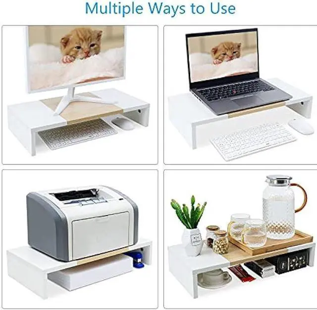 Alt view image 2 of 6 - TEAMIX 20 inch Monitor Riser, Wood Monitor Stand for Desk, Sturdy TV/Screen/PC/Printer/Laptop Riser,Computer Shelf with Storage TV Holder for Home Office (White+Maple, 20 inch)