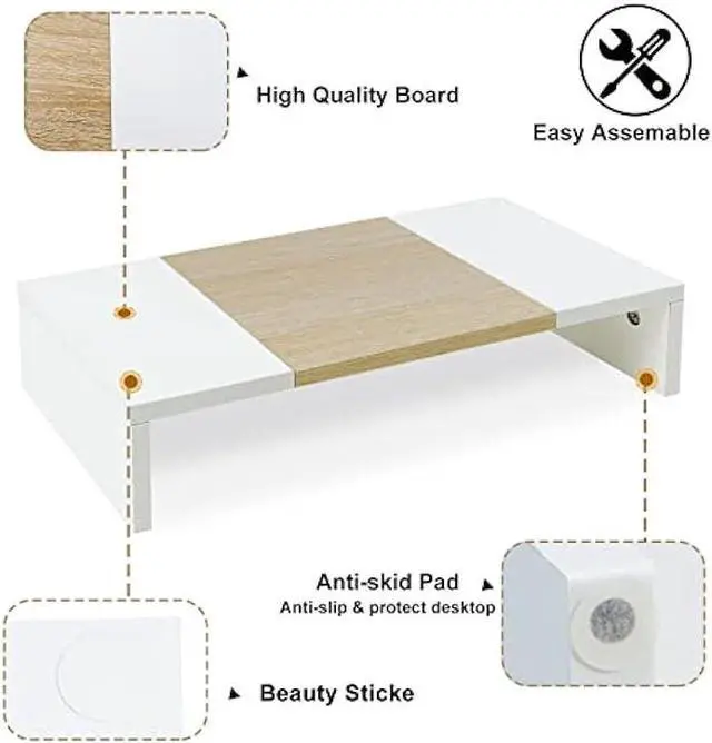 Alt view image 3 of 6 - TEAMIX 20 inch Monitor Riser, Wood Monitor Stand for Desk, Sturdy TV/Screen/PC/Printer/Laptop Riser,Computer Shelf with Storage TV Holder for Home Office (White+Maple, 20 inch)