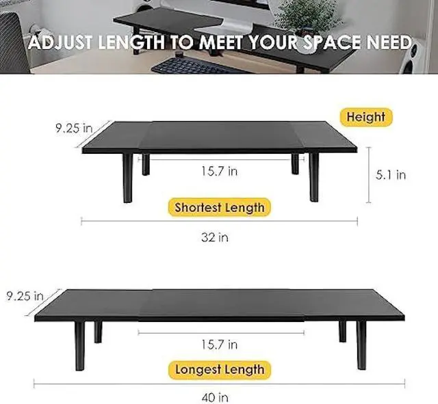 Alt view image 3 of 6 - Across-Star Dual-Monitor-Stand-Riser-For-Desk Adjustable Length 32-40 InchLarge Desktop Computer Monitor Riser For 2 ScreensDesk Shelf Organizer Riser Stand For Computer/Laptop/PC/Printer/TV Black