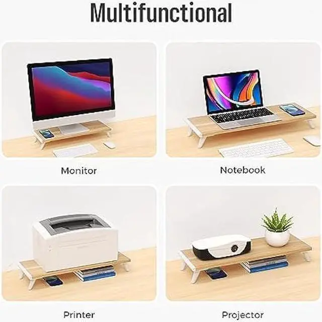 Alt view image 3 of 6 - loukin Monitor Stand Riser for Desk, 22.4 x 8.3 Inch Larger Desktop Computer Shelf with Non-Skid Rubber for Laptop, PC, Printer, Ideal for Home Office, Natural Wood