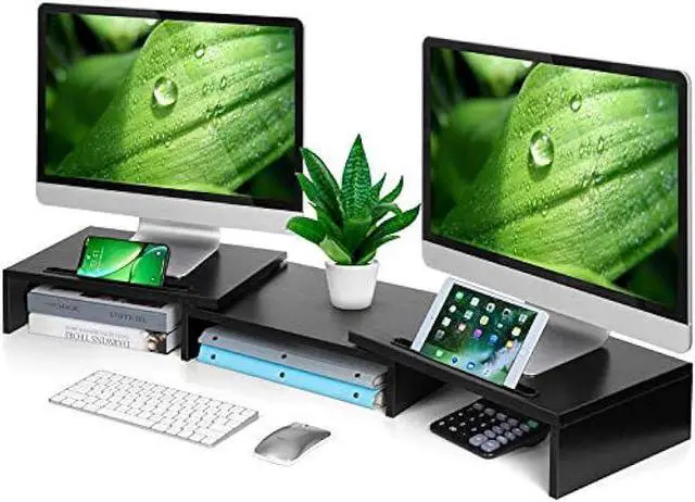 Main image of AMERIERGO Dual Monitor Stand Riser for 2 Monitors, Monitor Stand for Desk, Adjustable Computer Monitor Stand with 2 Slot, Multifunctional Desktop Organizer Stand for Laptop, PC, Computer, Printer