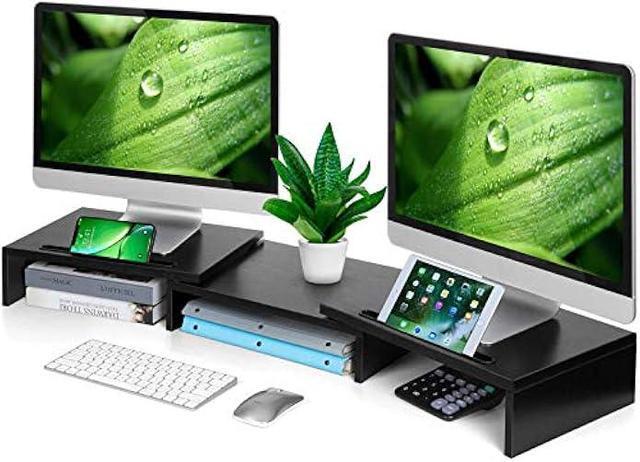 AMERIERGO Dual Monitor Stand Riser - Adjustable Desk Organizer For 2 Monitors Up To 40.9 Inches
