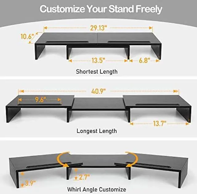 Alt view image 4 of 6 - AMERIERGO Dual Monitor Stand Riser for 2 Monitors, Monitor Stand for Desk, Adjustable Computer Monitor Stand with 2 Slot, Multifunctional Desktop Organizer Stand for Laptop, PC, Computer, Printer