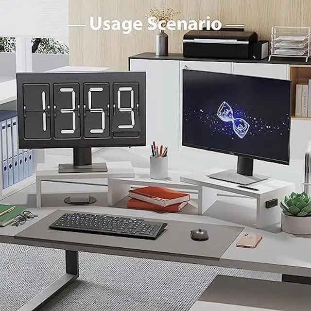 Alt view image 7 of 7 - BONTEC Dual Monitor Stand Riser with Smartphone Holder, Adjustable Length & Swivel Angle Wooden Desktop Organizer Stand PC Riser for PC Monitor Laptop Printer, White