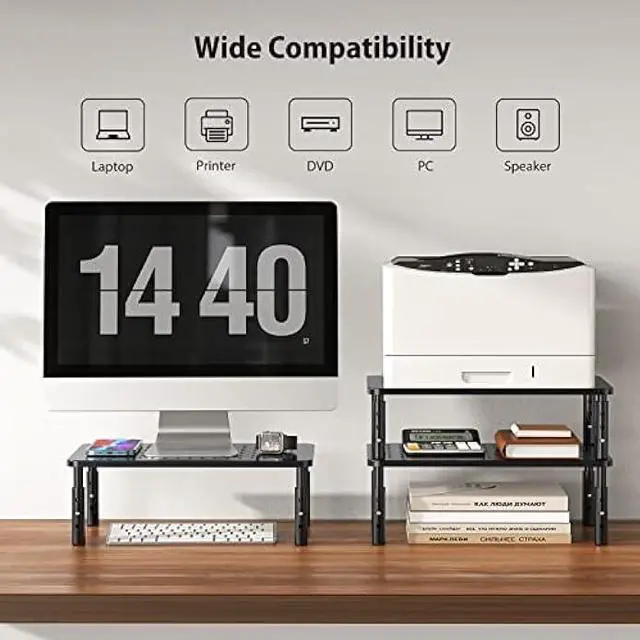 Alt view image 5 of 6 - LORYERGO Monitor Stand, Monitor Riser 3 Height Adjustable, Laptop Stand Desk With Metal Vented Platform, Computer Stand for Printer, Laptop, PC Tower, Laptop Stand for Office & Home