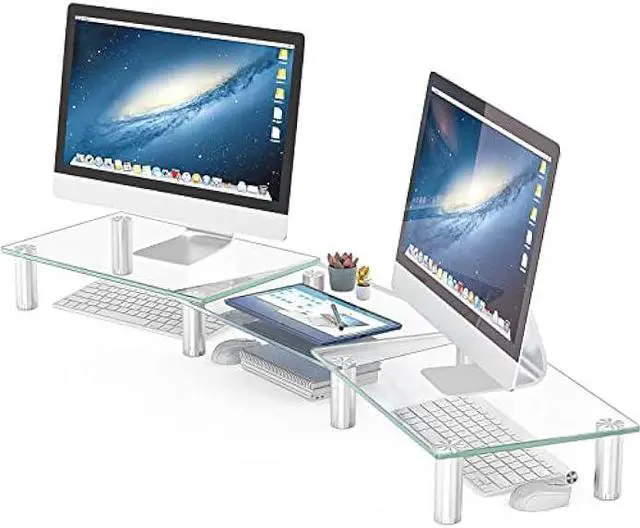 Main image of Hemudu Dual Monitor Stand -Adjustable Length and Angle Dual Monitor Riser, Desktop Organizer for PC, Computer, Laptop (Clear)