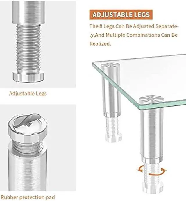 Alt view image 3 of 6 - Hemudu Dual Monitor Stand -Adjustable Length and Angle Dual Monitor Riser, Desktop Organizer for PC, Computer, Laptop (Clear)