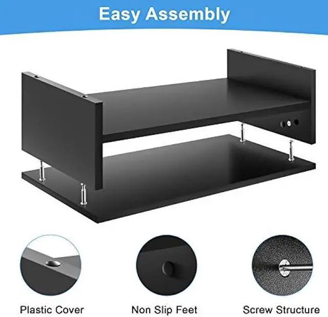 Alt view image 3 of 6 - Marbrasse Monitor Stand Riser, 16.5 Inch 2 Tier Computer Printer Shelf Stand for Laptop Computer Screen Storage, Desktop Stand with Phone Holder and Cable Management Black